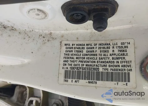 2014 Honda Civic Lx from USA, damaged, VIN 19XFB2F5XEE023920